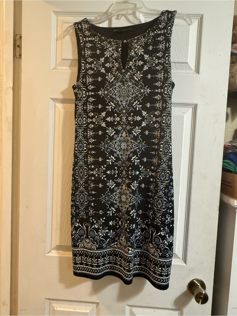 White House Black Market Black Sleeveless Printed Midi Dress